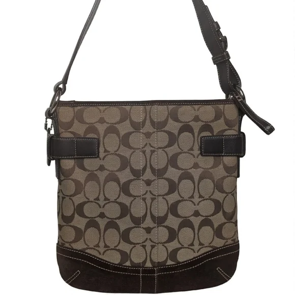 Coach 3577 Vintage Signature Canvas Shoulder Bag Leather Trim Buckle 2005 - Picture 2 of 16